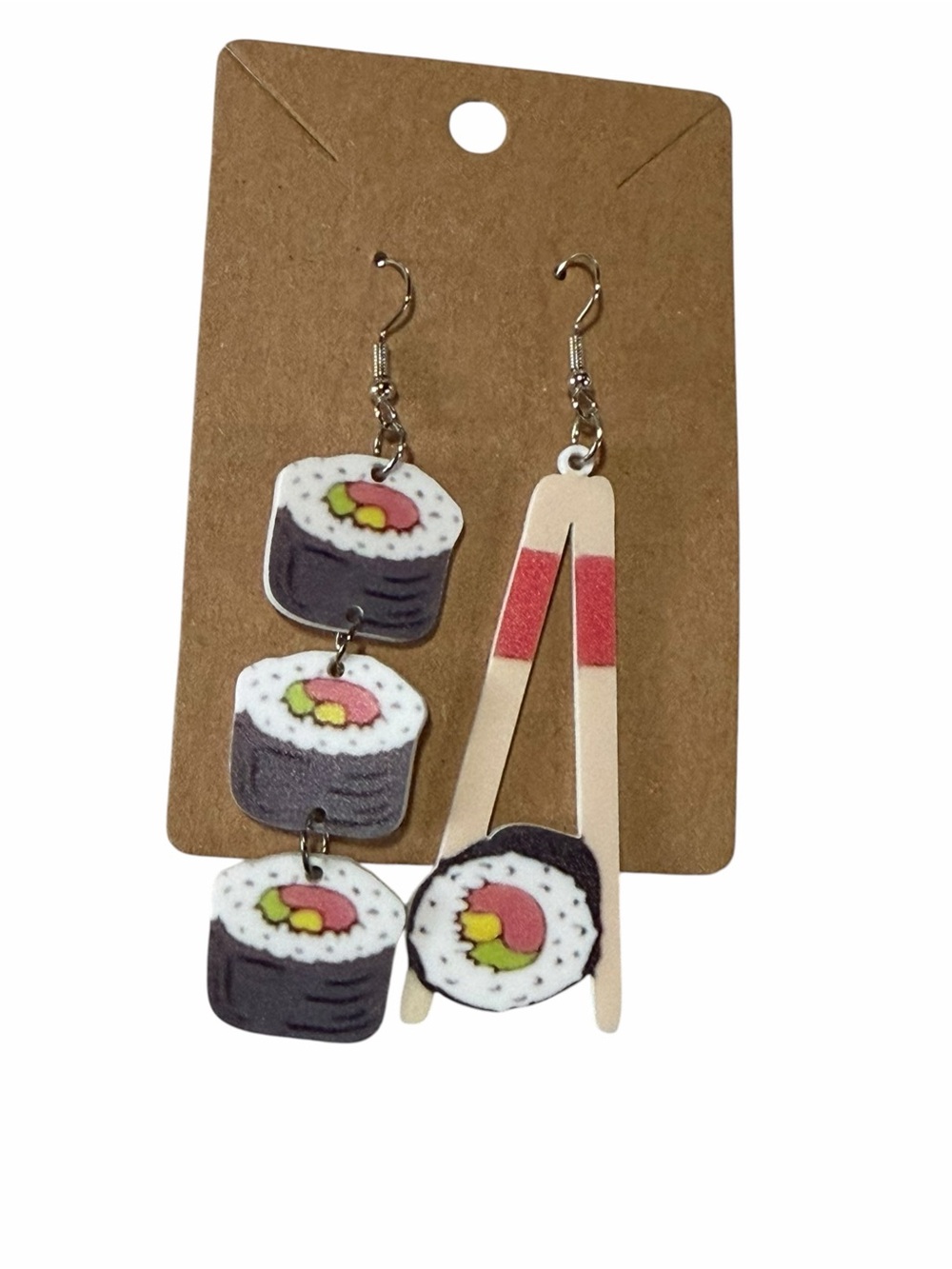 Novelty Sushi Drop Earrings - White & Black